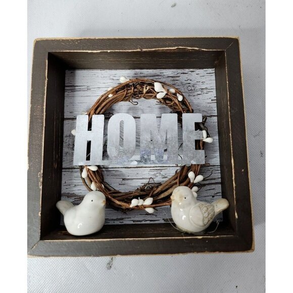 𝅺WOODEN Framed 3D Wall Art Home Doves Square Hanging Cottagecore Decor 6" x 6" - Picture 1 of 7